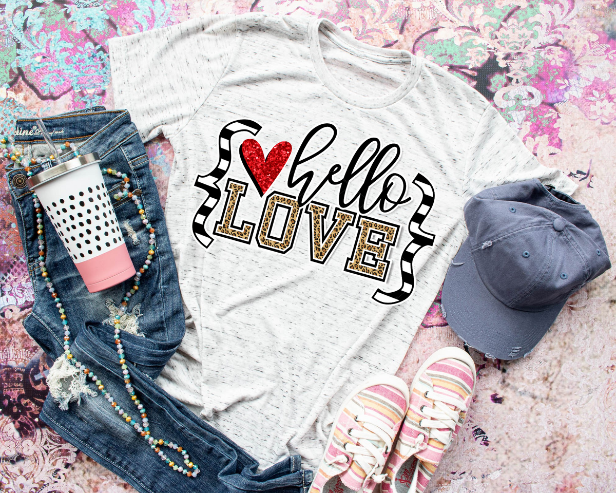 Hello Love Leopard Red Heart 112575 DTF TRANSFER