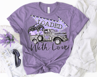 Loaded With Love PURPLE (vintage truck, loaded with lavender flowers, heart, billboard arrow) 1689 DTF TRANSFER