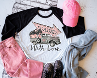 Loaded With Love PINK (vintage truck, loaded with peach flowers, heart, billboard arrow) 1690 DTF TRANSFER