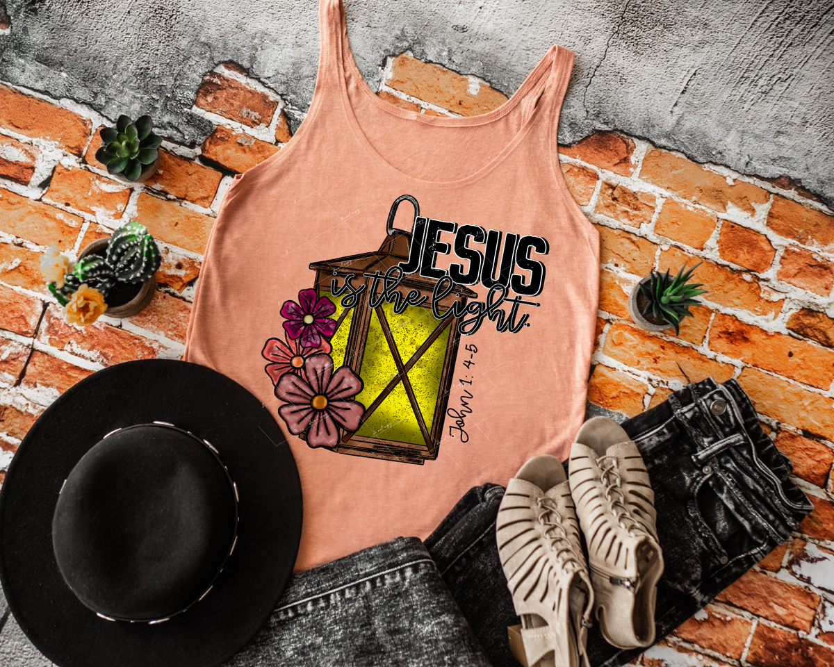 Jesus Is The Light (lantern, flowers, black lettering) 9701 DTF TRANSFER