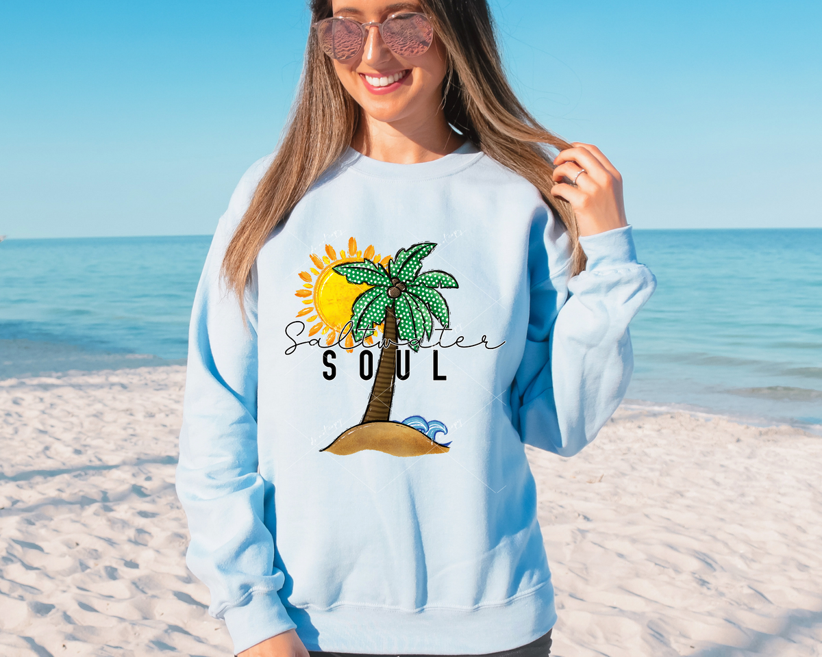 Saltwater Soul (palm tree, sun, sand, waves) 8984 DTF Transfer