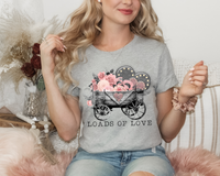 Loads Of Love PINK (vintage wagon, loaded with pink flowers, metal hearts) 1691 DTF TRANSFER