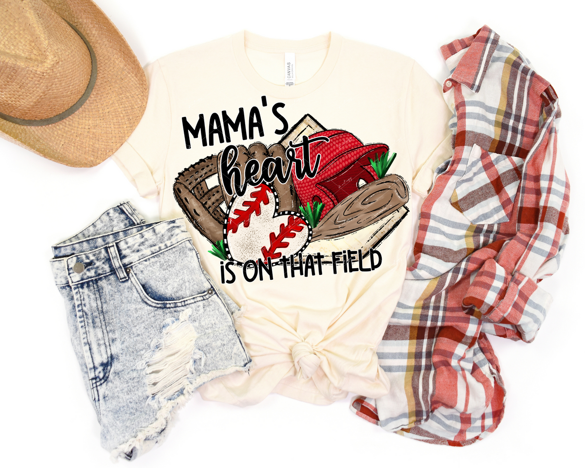 Mama's heart is on that field (baseball heart) 1224 DTF TRANSFER