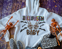 Halloween Daddy (skeleton hands, bats, bubble lettering filled with Halloween patterns, leopard print fill) 1461 DTF TRANSFER