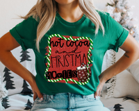 Hot Cocoa And Christmas Movies Hot Cocoa Red Glitter Background DTF TRANSFER