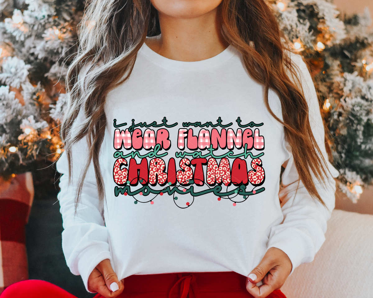 I Just Want To Wear Flannel And Watch Christmas Movies Retro Christmas Lights Flannel 112255 DTF TRANSFER
