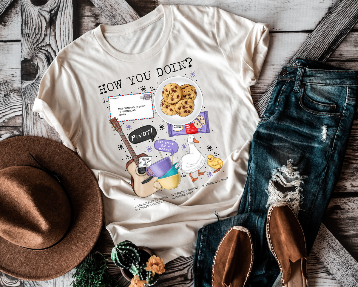 How You Doin? Check List Pivot Chandler Phoebe's Guitar Duck Cookies 112260 DTF TRANSFER