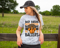 Busy Raising Ballers (basketball, leopard print cap, black and orange block distressed lettering) 9708 DTF TRANSFER