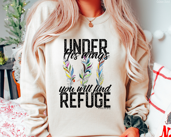 Under His Wings You Will Find Refuge (Black Font) DTF TRANSFER