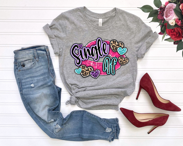 Single AF Lips Leopard Blue Hearts Black Font 161 DTF TRANSFER