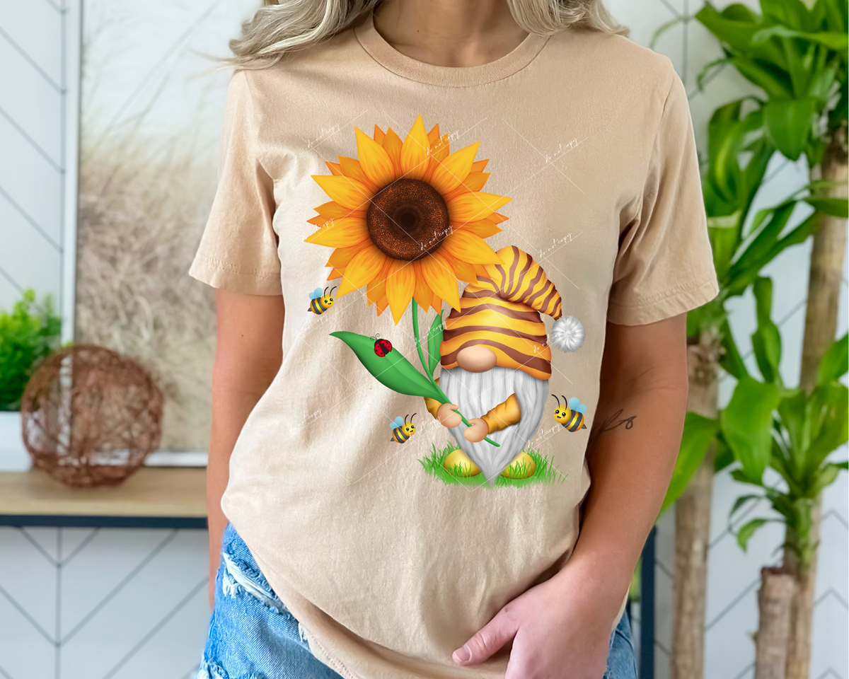 Big Sunflower Gnome, yellow colors, sunflower, bees 1334 DTF TRANSFER