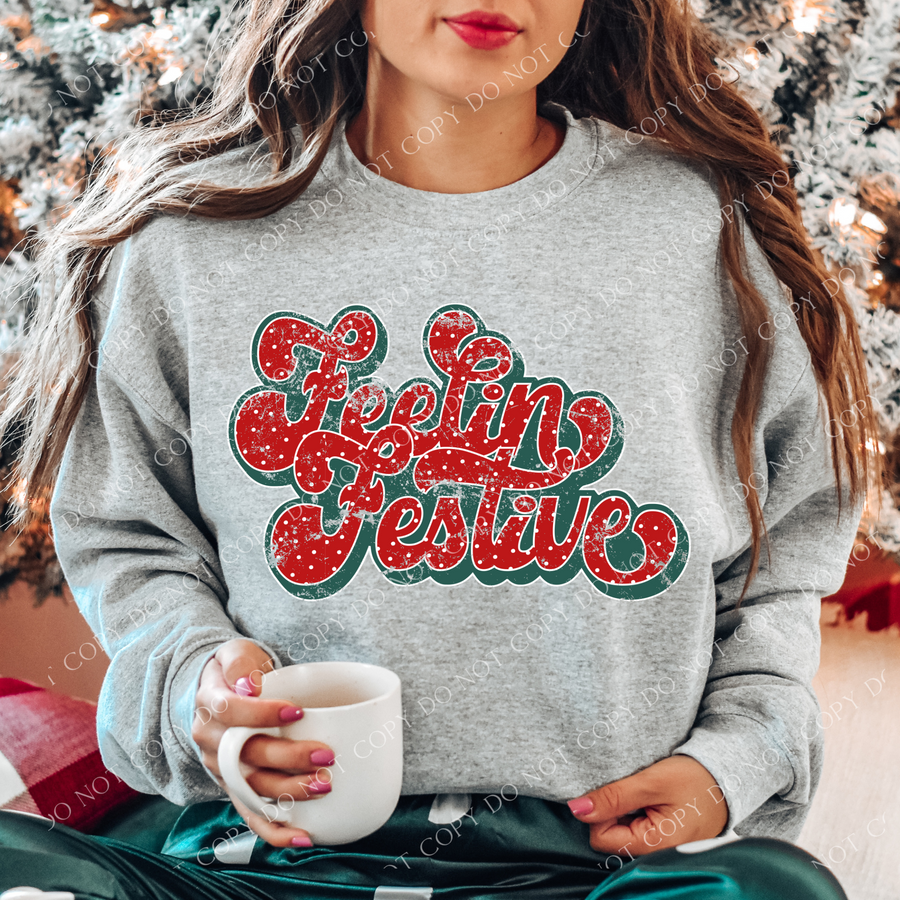 Feelin festive red with white dots distressed 1684 DTF TRANSFER