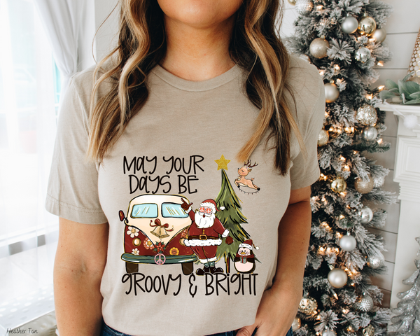 May Your Days Be Groovy And Bright Bus Santa (Black Font) 8722 DTF TRANSFER