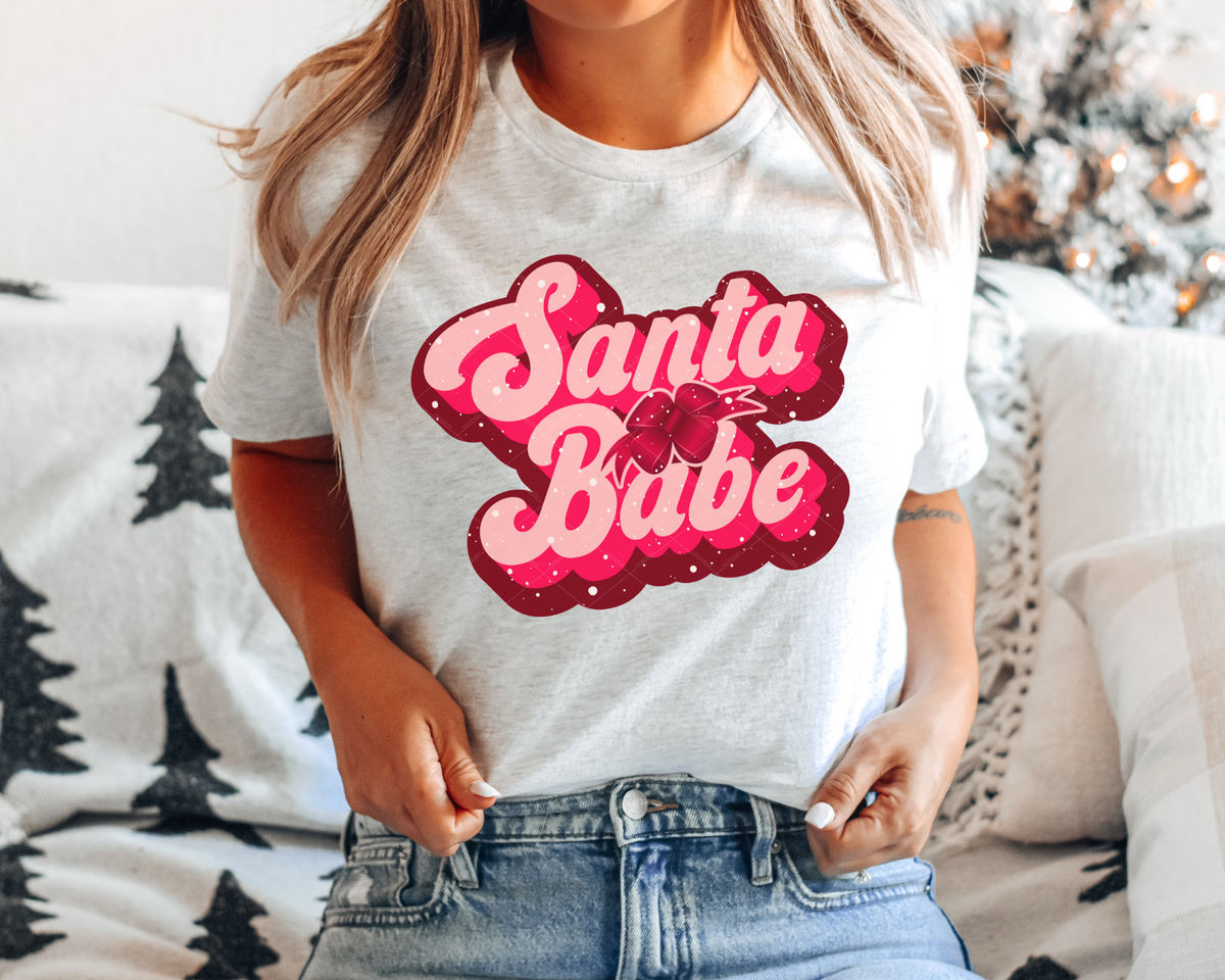 Santa Baby Pink Retro Christmas Bow 112394 DTF TRANSFER