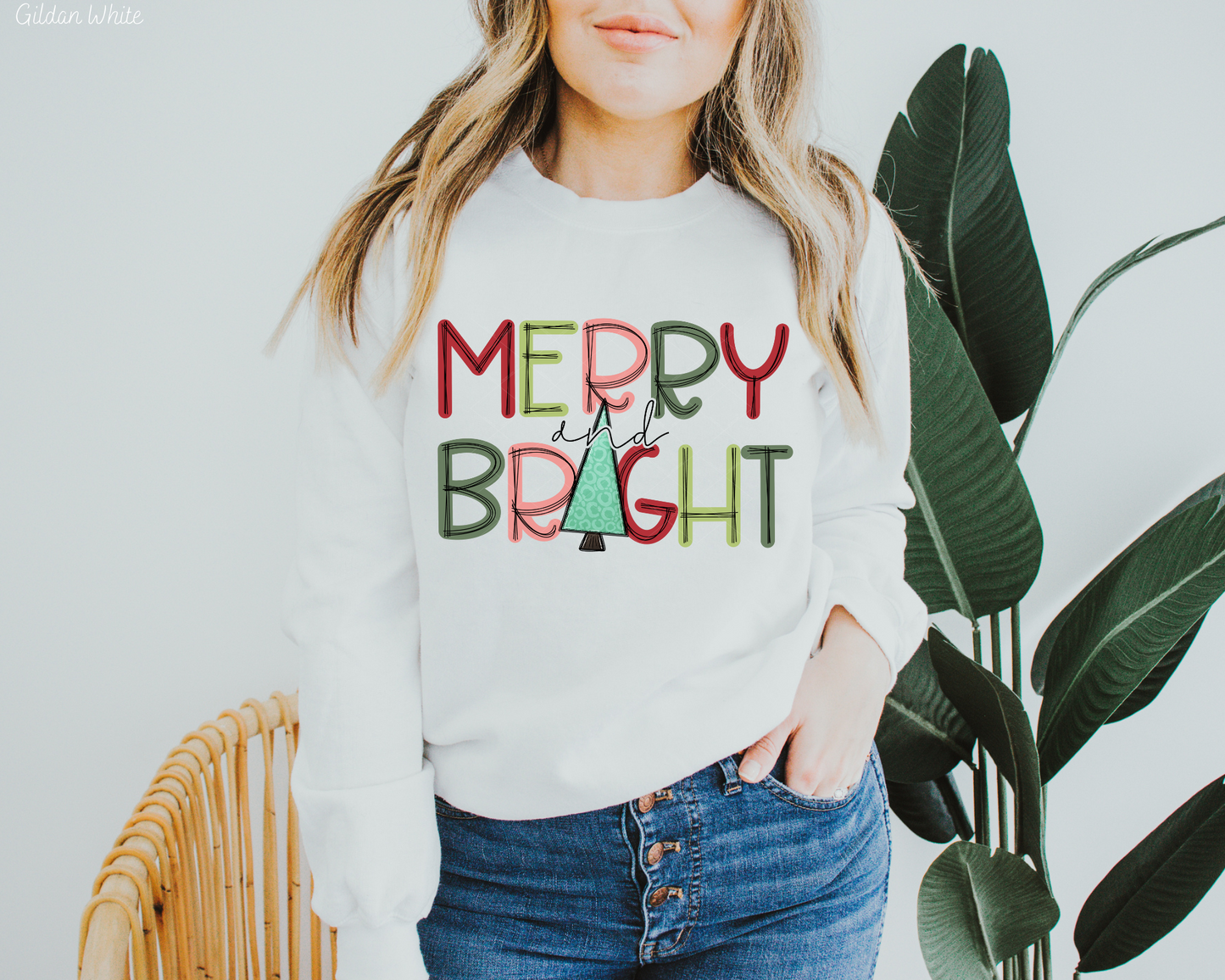 Merry And Bright (Multi Color and Christmas Tree) 8551 DTF TRANSFER