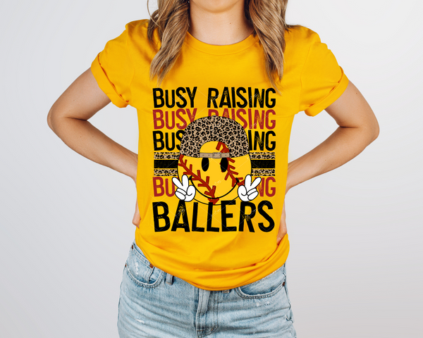 Busy Raising Ballers (softball, leopard print cap, black and red block distressed lettering) 9711 DTF TRANSFER