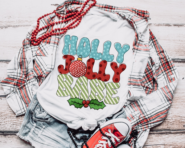 Holly Jolly Babe Blue Red Green Holly Christmas Bulb DTF TRANSFER