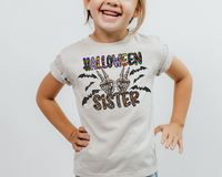 Halloween Daddy (skeleton hands, bats, bubble lettering filled with Halloween patterns, leopard print fill) 1461 DTF TRANSFER