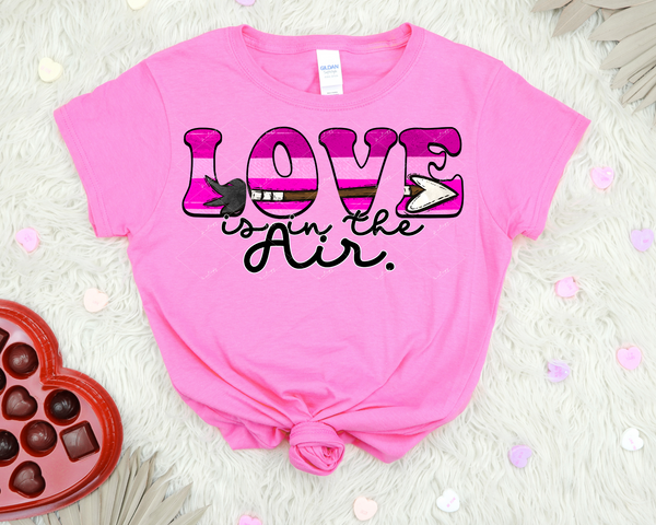 Love Is In The Air (70's lettering, bright pink color stripes, arrow) 1742 DTF TRANSFER