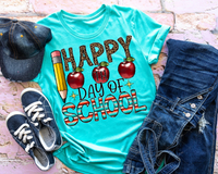 Happy 100th Day of School (pencil, apples, leopard and western print filled block lettering) 1470 DTF TRANSFER