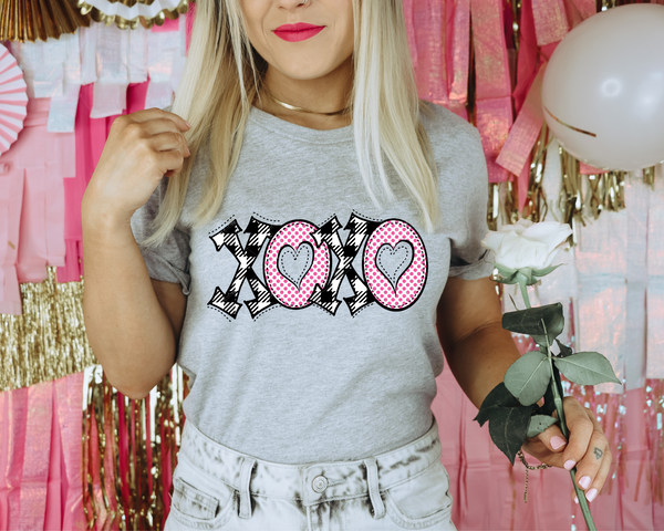 XOXO (black buffalo print and pink polka dots) 1234 DTF TRANSFER