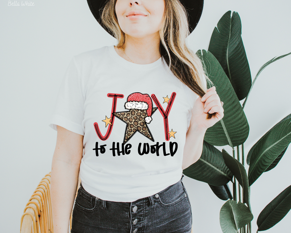 Joy To The World (Red Black Font and Leopard Star Santa Hat) 1137 DTF TRANSFER