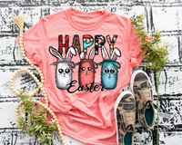 Happy Easter (Mason jar bunnies, western, leopard, red bandana, cow prints fill lettering) 1477 DTF TRANSFER