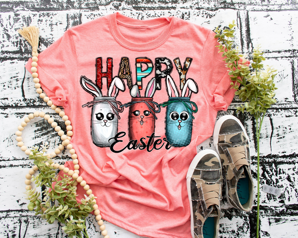 Happy Easter (Mason jar bunnies, western, leopard, red bandana, cow prints fill lettering) 1477 DTF TRANSFER