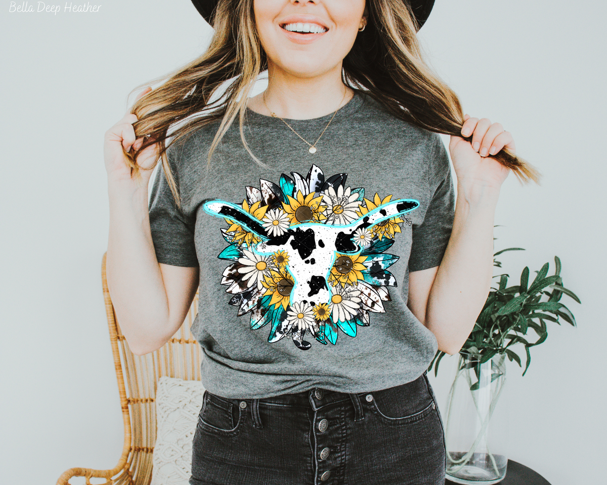 Longhorn Cow Print Sunflowers 1721 DTF TRANSFER
