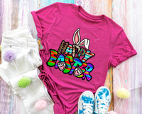 Happy Easter (bunny ears and feet, western, leopard, cow prints fill lettering, bright colors) 1478 DTF TRANSFER