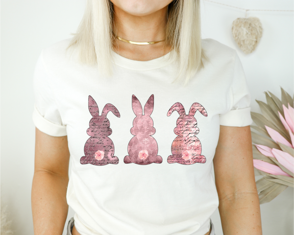 Pink vintage bunnies metallic rose color textures 1790 DTF TRANSFER