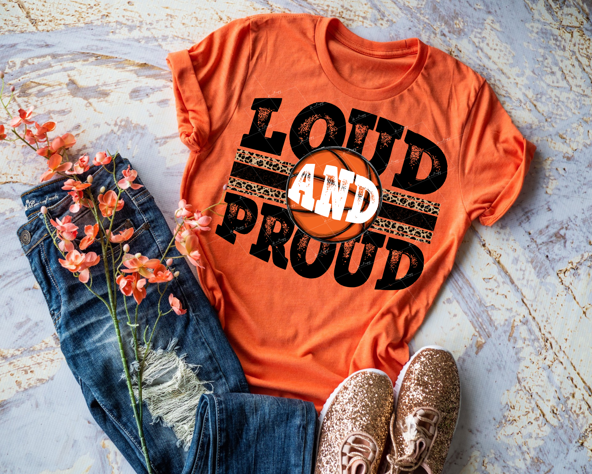 Loud And Proud (basketball, black distressed lettering, leopard print ...