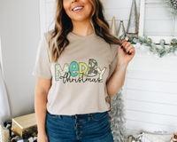 Merry Christmas Teal Stitched Lettering (Black Multi Color Font) DTF TRANSFER