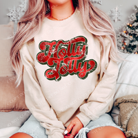 Holly Jolly Red distressed 8718 DTF TRANSFER
