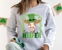 Lucky Heifer (leprechaun hat, heifer, mint green frame) DTF TRANSFER