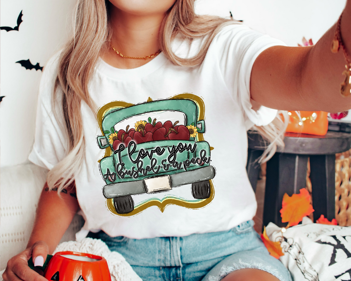 I Love You A Bushel And A Peck Apples Green Truck Sunflowers 252 DTF TRANSFER