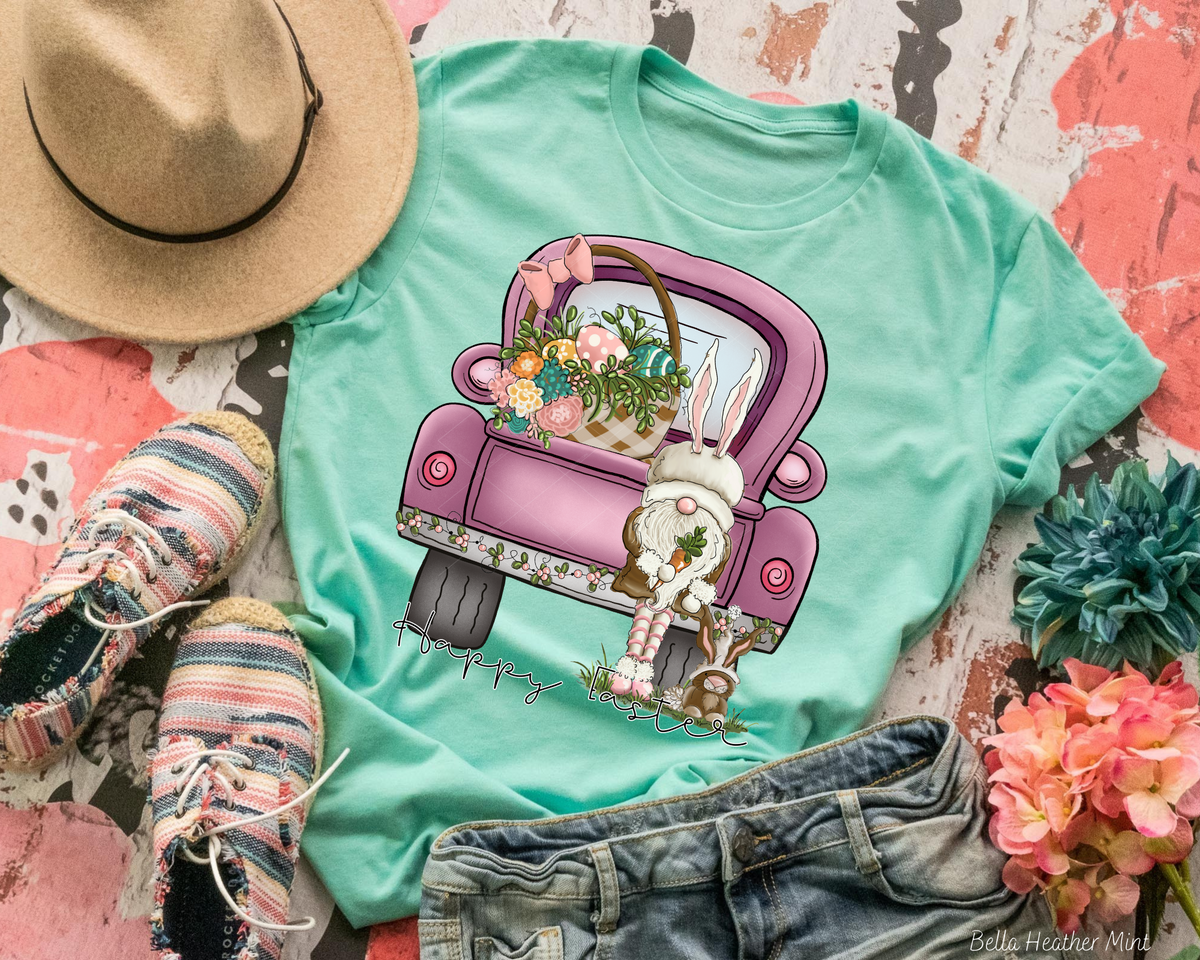 Happy Easter Purple Truck Gnome Easter Bunny 322 DTF TRANSFER