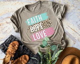 Faith Hope Love Blue Leopard Pink Washi Tape White Font 333 DTF TRANSFER