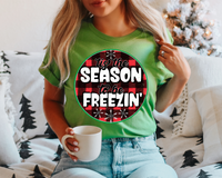 Tis the Season To Be Freezin' Red Plaid Snowflakes 246 DTF TRANSFER