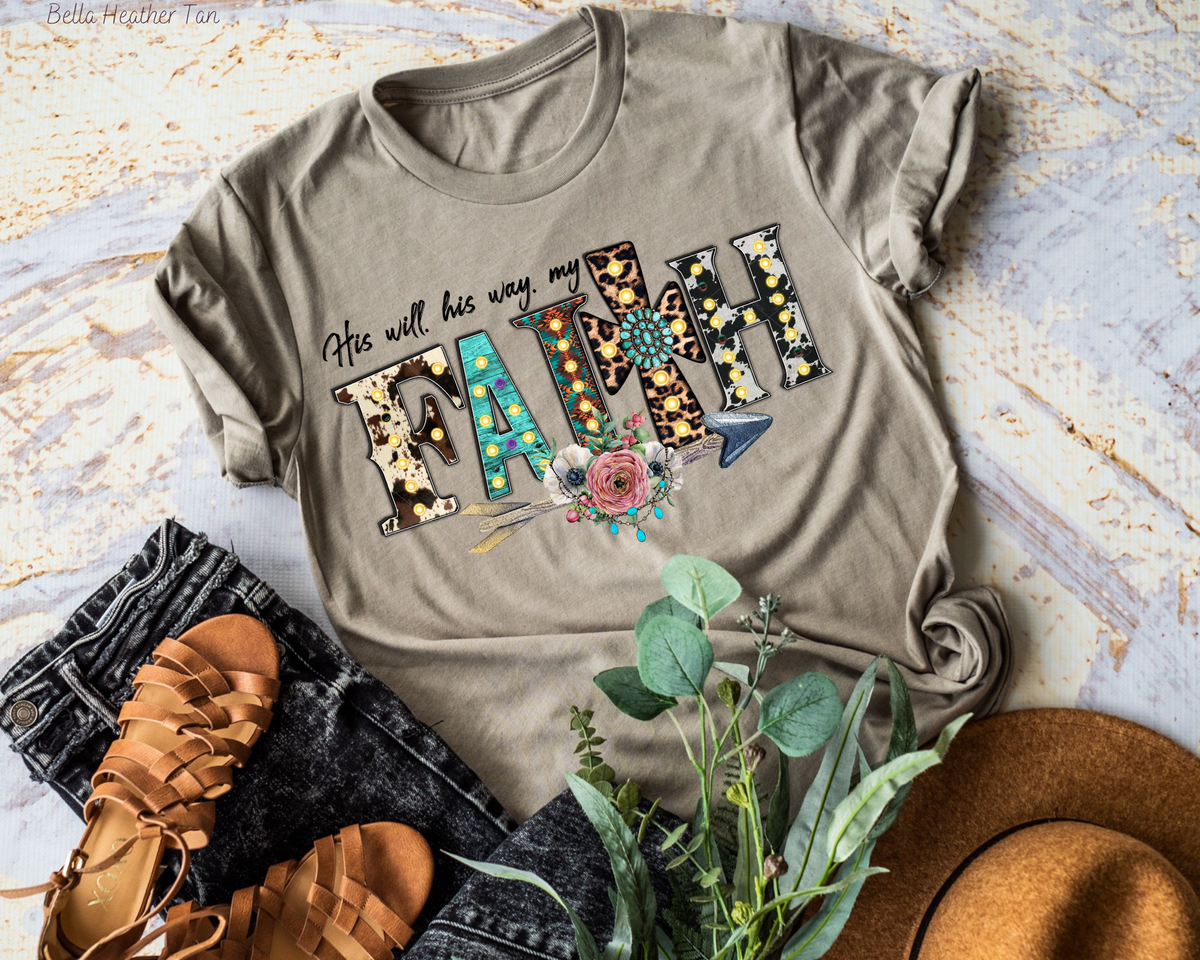 His Will. His Way. My Faith Leopard Cow Print Arrow Black Font 09 DTF TRANSFER