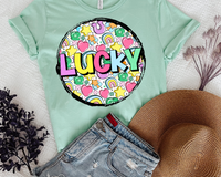 Lucky (St. Patrick elements, circle with back frame, bright pastel colors) DTF TRANSFER