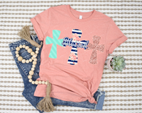 Blessed (3 crosses, light teal stripes, navy with floral, coral glitter) 1237 DTF TRANSFER
