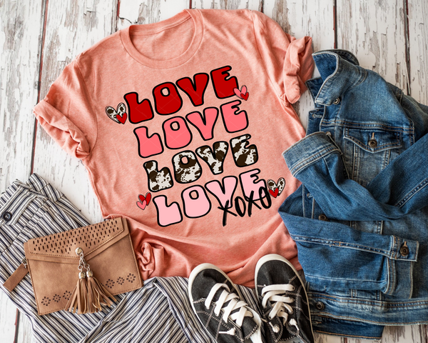 Love Stacked Xoxo Cow Print Lettering 159 DTF TRANSFER