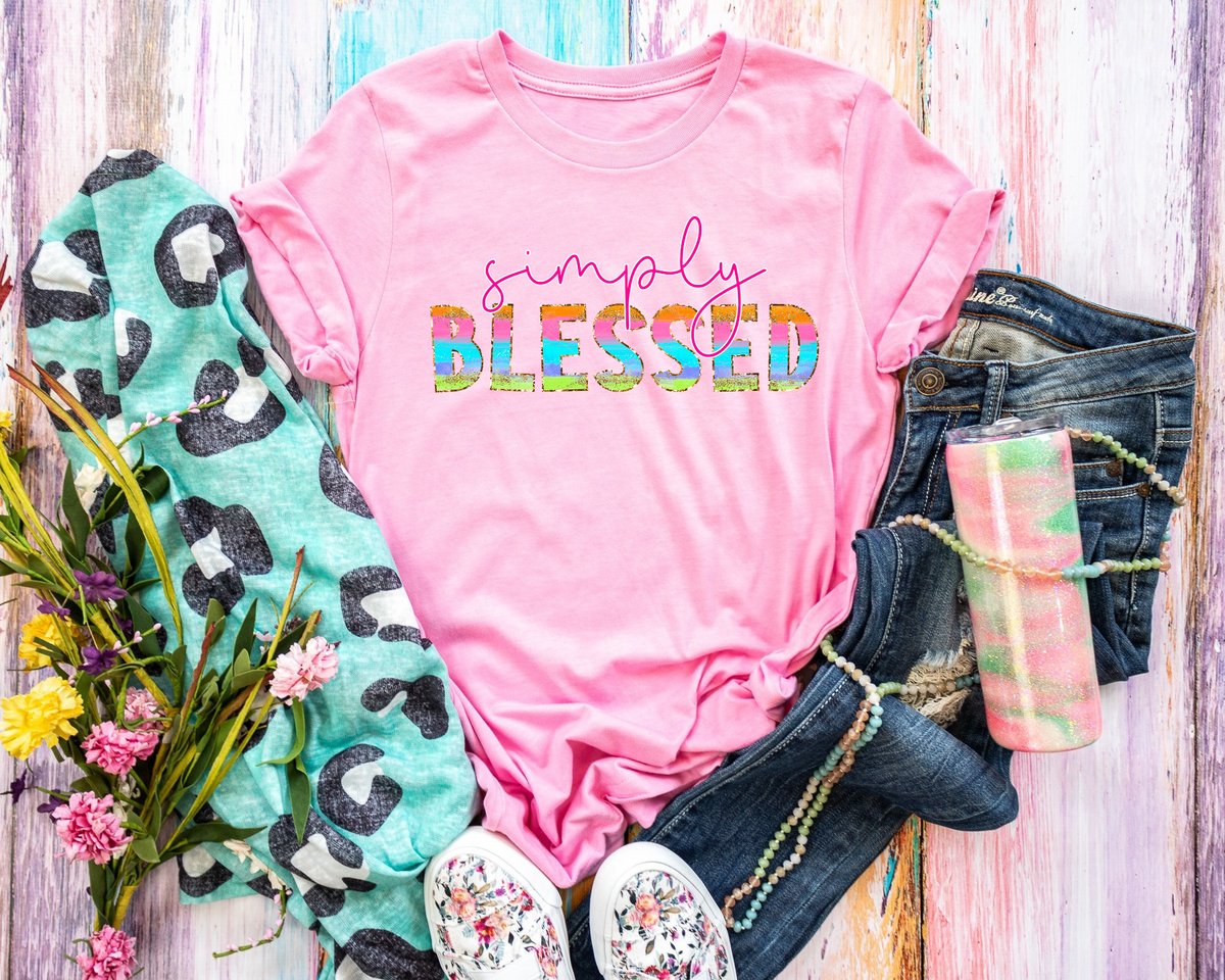 Simply Blessed Multi Color and Pink Font 112713 DTF TRANSFER
