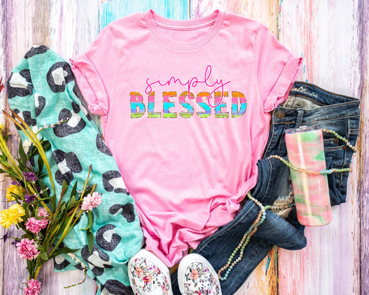 Simply Blessed Multi Color and Pink Font DTF TRANSFER