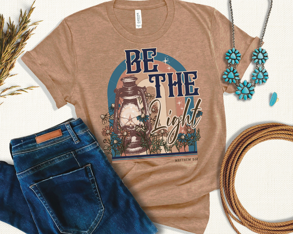 Be The Light (turquoise with earth tones, lantern, flowers, rainbow) 1227 DTF TRANSFER