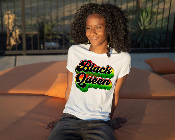 Black Queen (bright 70's vibe letters with bright layered shadow) 9026 DTF TRANSFER