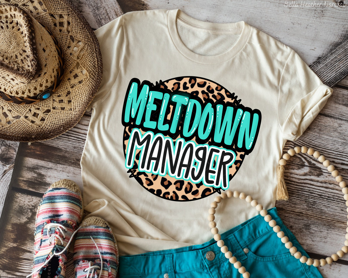 Meltdown Manager Leopard Circle Teal Black Font 255 DTF TRANSFER