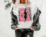 Mini (black leopard print, pink distressed lettering, black lightning bolt) DTF TRANSFER