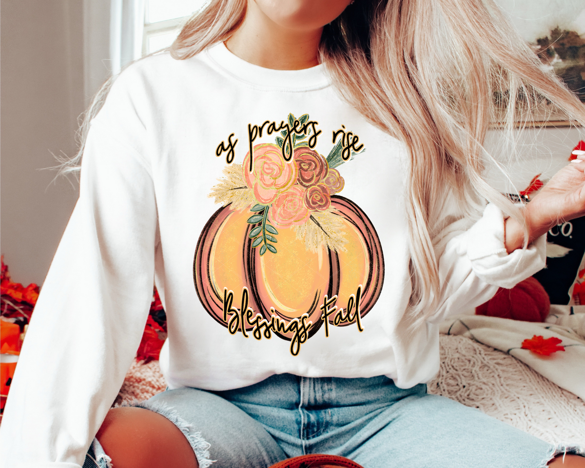 As Prayers Rise Blessings Fall Floral Pumpkin BOHO 234 DTF TRANSFER